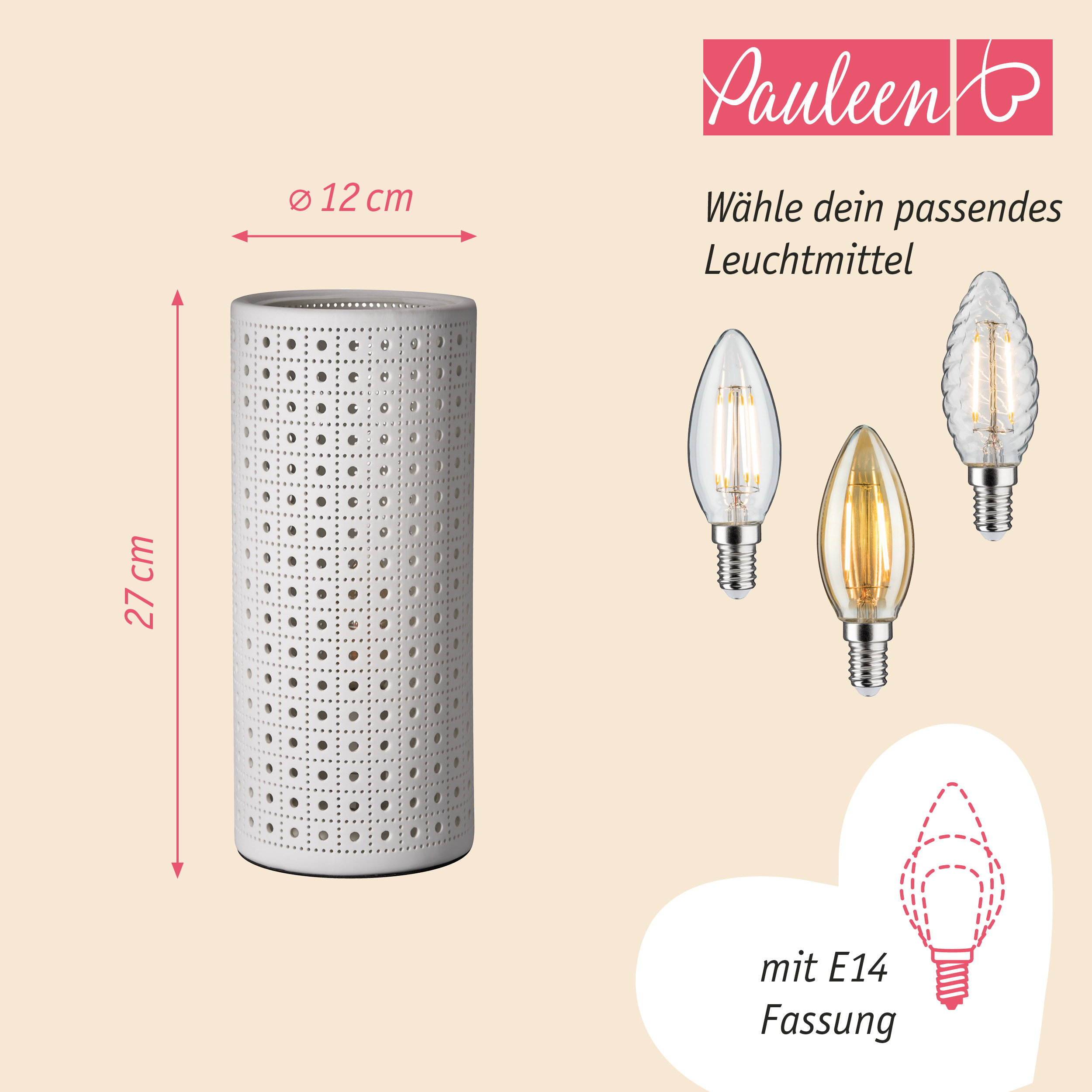 Paulmann Pauleen Tischleuchte Pure Sunkiss E14 max. 20W Weiß matt