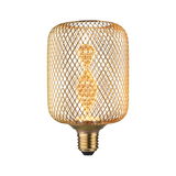 Goldfarbene LED-Lampe mit dekorativem Drahtgitter und warmem Licht für stilvolle Beleuchtung