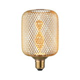 Ampoule LED dorée avec grillage décoratif et lumière chaude pour un éclairage intérieur élégant