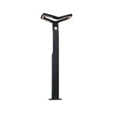 Modern black LED outdoor light with motion sensor and warm white light for garden and pathway lighting