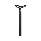 Modern black LED outdoor light with motion sensor and warm white light for garden and pathway lighting