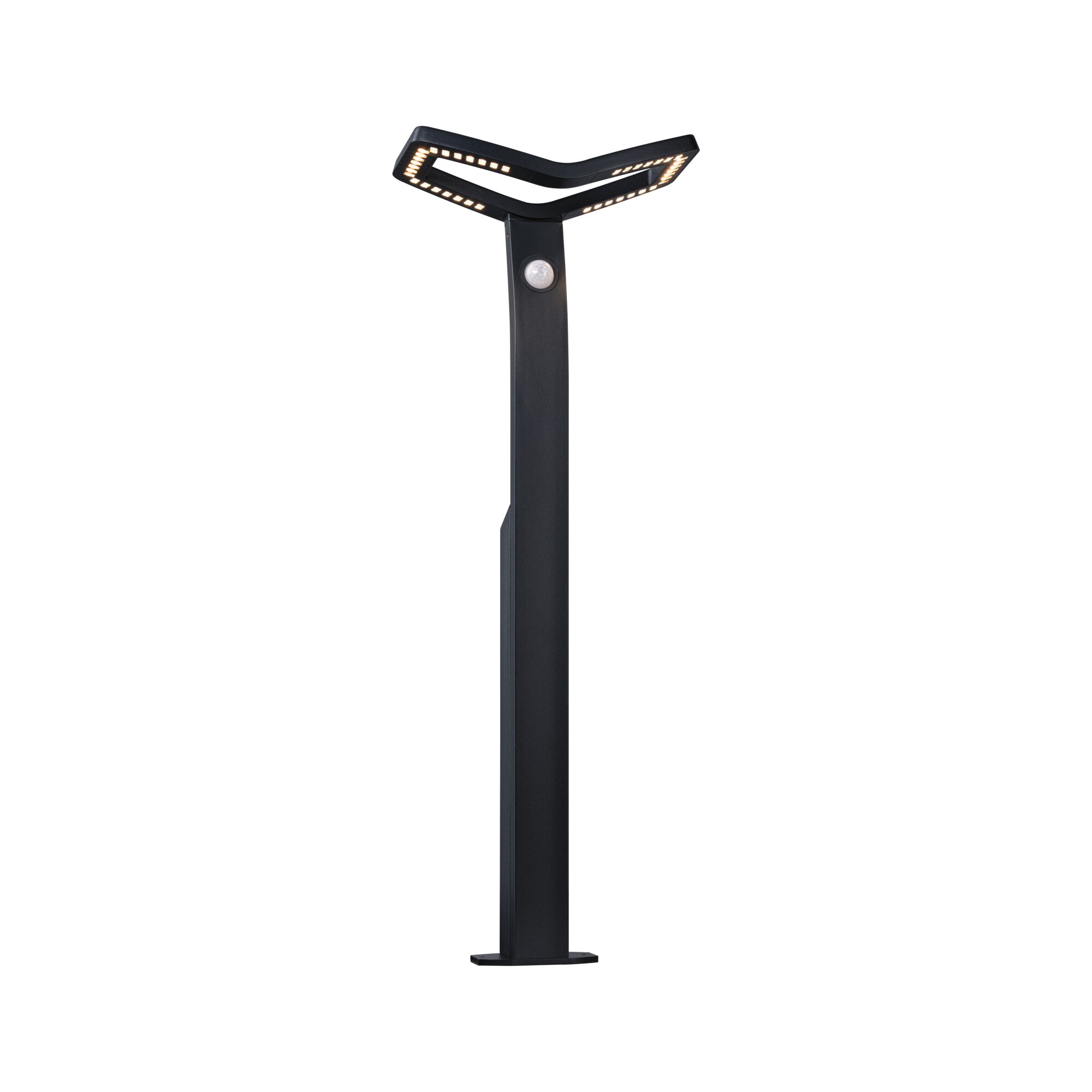 LED Pollerleuchte Alara Dämmerungsgesteuerter Bewegungsmelder (IR) IP44 eckig 665mm 3000K 10W 450lm 230V Anthrazit Metall Moderne schwarze LED-Außenleuchte mit Bewegungsmelder und warmweißem Licht für Garten und Wegbeleuchtung