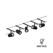 Schwarze LED-Schienenleuchte mit fünf verstellbaren Strahlern aus Metall für moderne Innenbeleuchtung