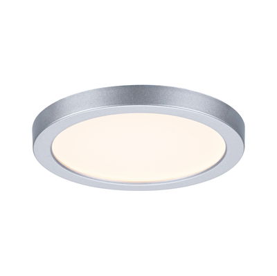 Plafonnier LED rond en aluminium argenté avec lumière blanc chaud pour intérieurs modernes