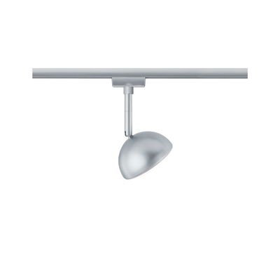 Zilveren metalen LED-spot op railsysteem voor flexibele kamerverlichting