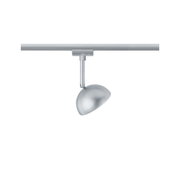 Silberne LED-Schienenleuchte aus Metall mit verstellbarem Spotkopf für moderne Innenbeleuchtung