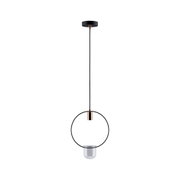 Modern pendant light in black and copper metal with clear glass for stylish interior lighting