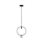 Modern pendant light in black and copper metal with clear glass for stylish interior lighting