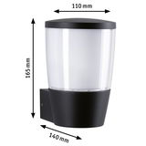 Sort udendørs væglampe i plastik med hvid diffusor, mål 165x140x110 mm, moderne LED-belysning