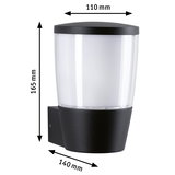 Black outdoor wall light in plastic with white diffuser, size 165x140x110 mm, modern LED lighting fixture