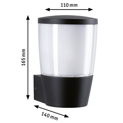 Black outdoor wall light in plastic with white diffuser, size 165x140x110 mm, modern LED lighting fixture