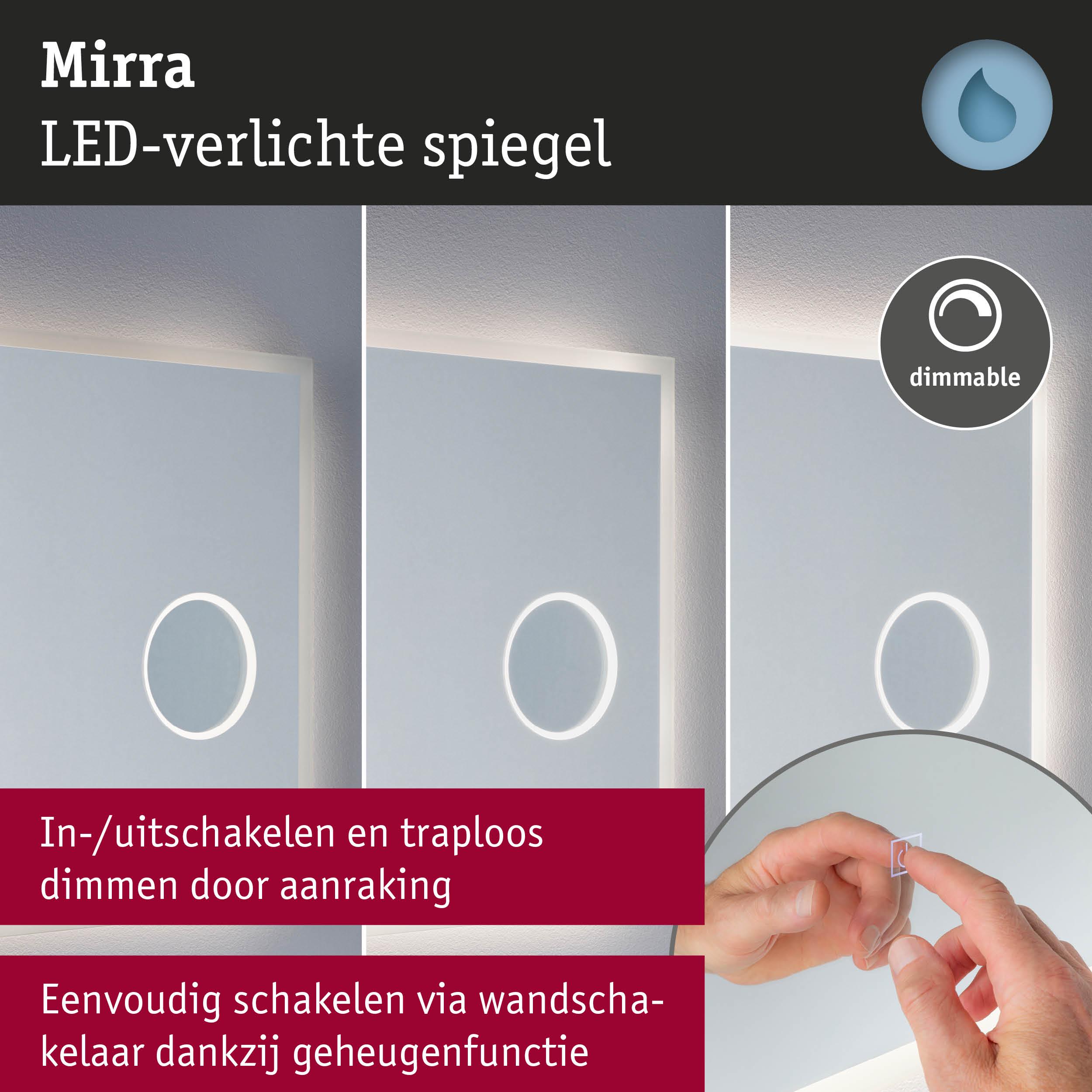 Mirra LED-verlichte spiegel met touch dimmer en geheugenfunctie voor badkamerverlichting