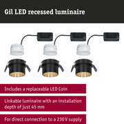 Gil black LED recessed spotlight with gold interior and white LED module, energy-efficient lighting solution