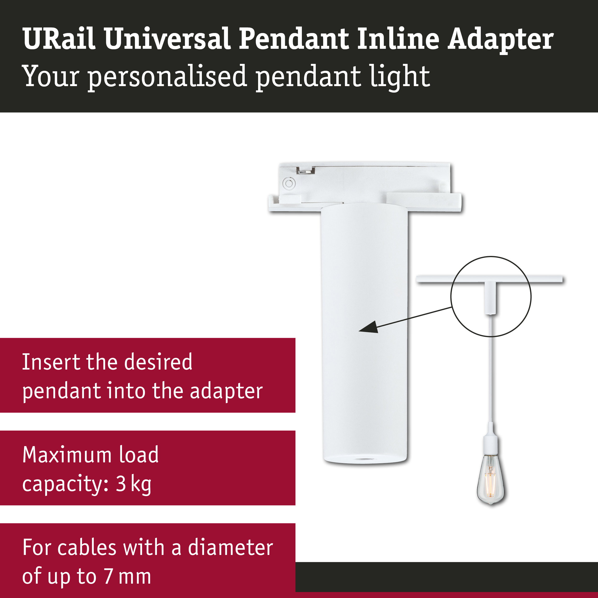 URail Pendant adapters Universal max. 50W 230V Signal white