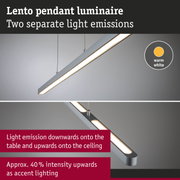 Lento pendant luminaire in grey metal with warm white light and two separate light emissions for accent lighting