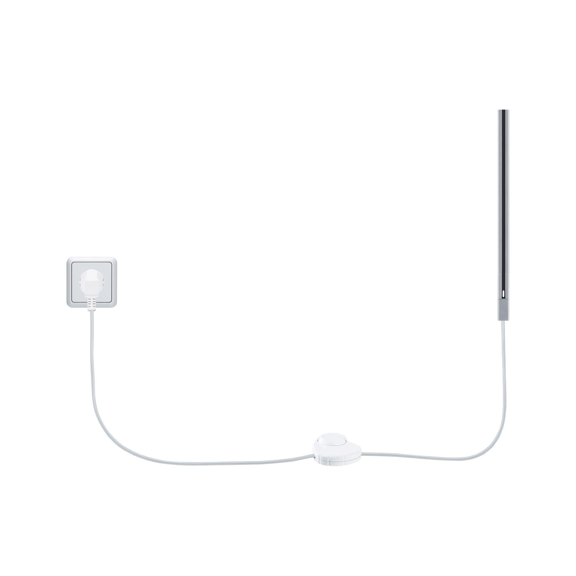 Hvid LED-lysstang med kontakt og kabel tilsluttet stikkontakt, moderne belysningsløsning