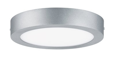 Runde Deckenleuchte aus silbernem Metall mit weißem Diffusor für moderne Innenbeleuchtung