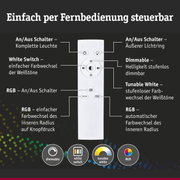 Weiße Fernbedienung mit Tasten für dimmbare LED-Beleuchtung, Weißtonwechsel und RGB-Farbwechsel