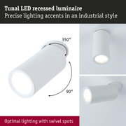 White metal Tunal LED recessed spotlight with swivel function for precise industrial style lighting accents