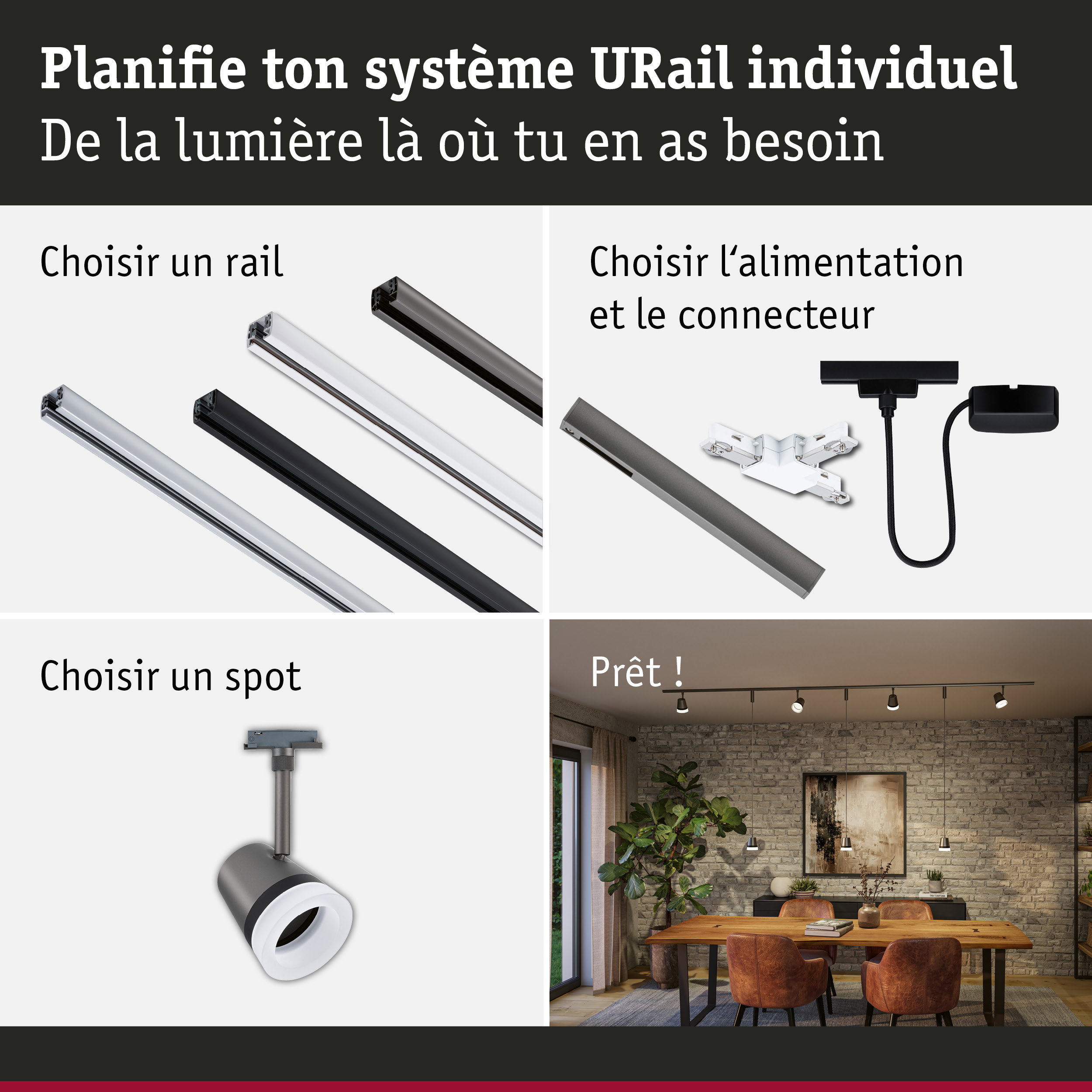 URail Spot sur rail Cone GU10 max. 10W gradable 230V Titanium