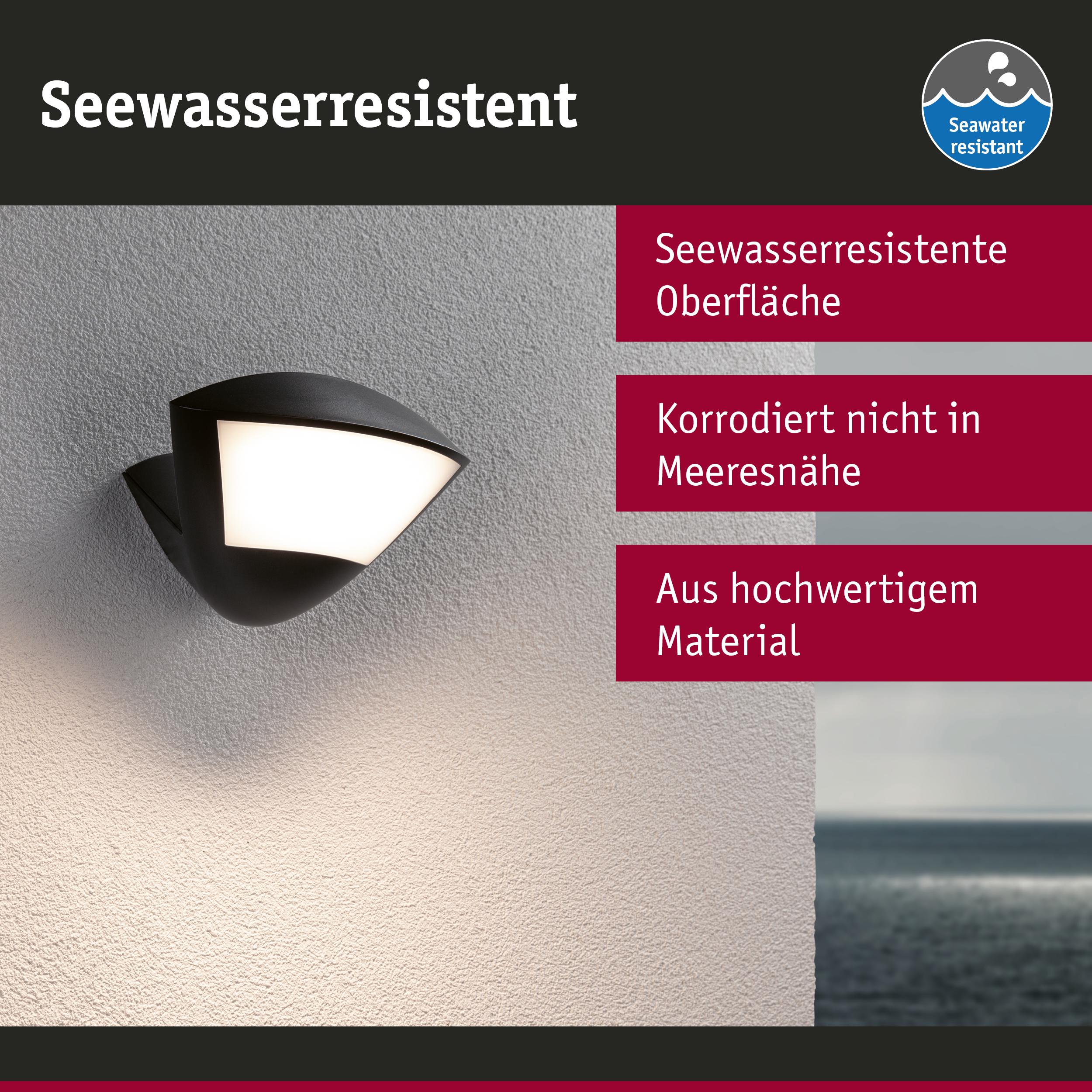 Schwarze Außenwandleuchte mit seewasserresistenter Oberfläche aus hochwertigem Material für Küstenbereiche