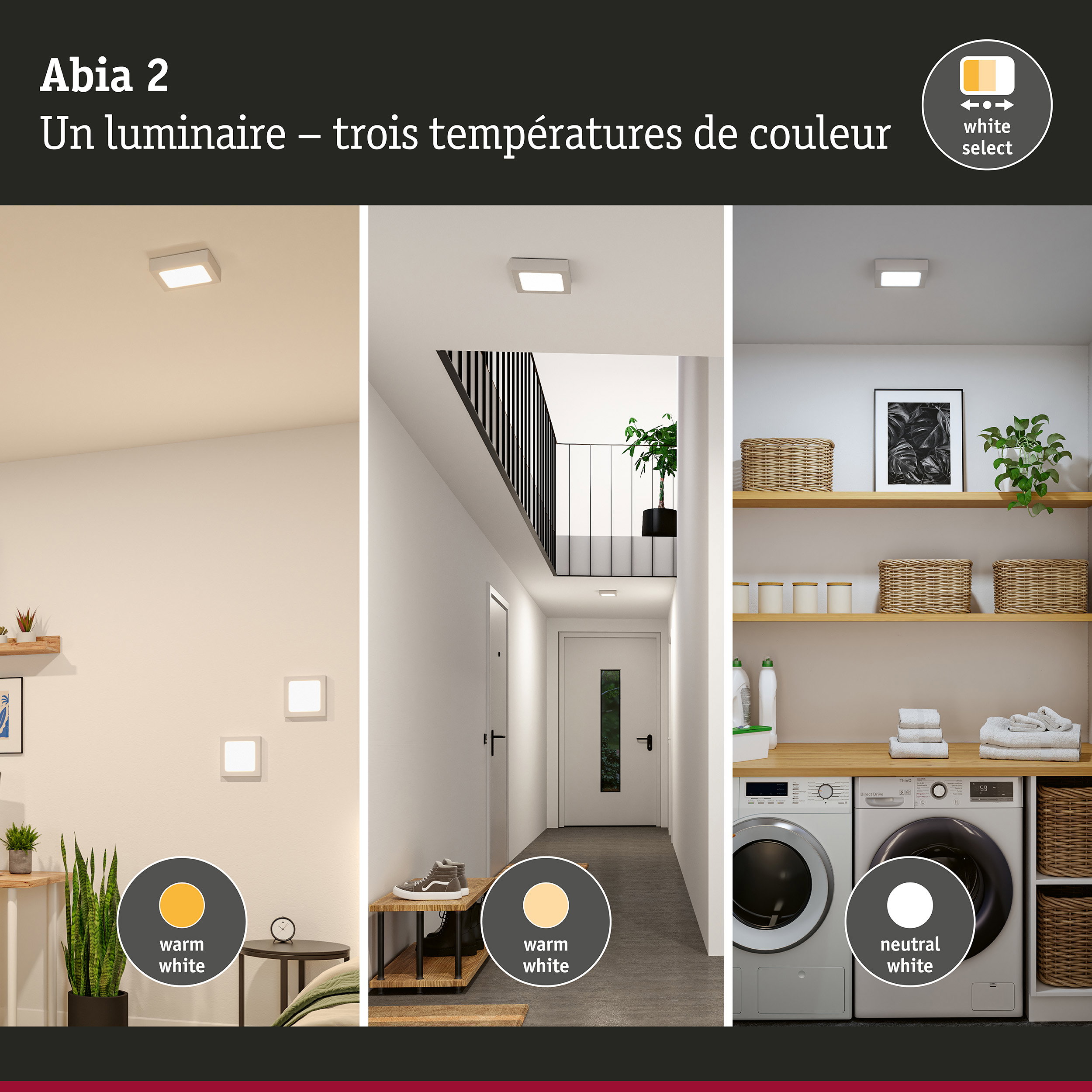Panneau LED Abia 2 White Select Détecteur de mouvement crépusculaire (HF) carré 170x170mm 9,5W 1100lm White Select Blanc