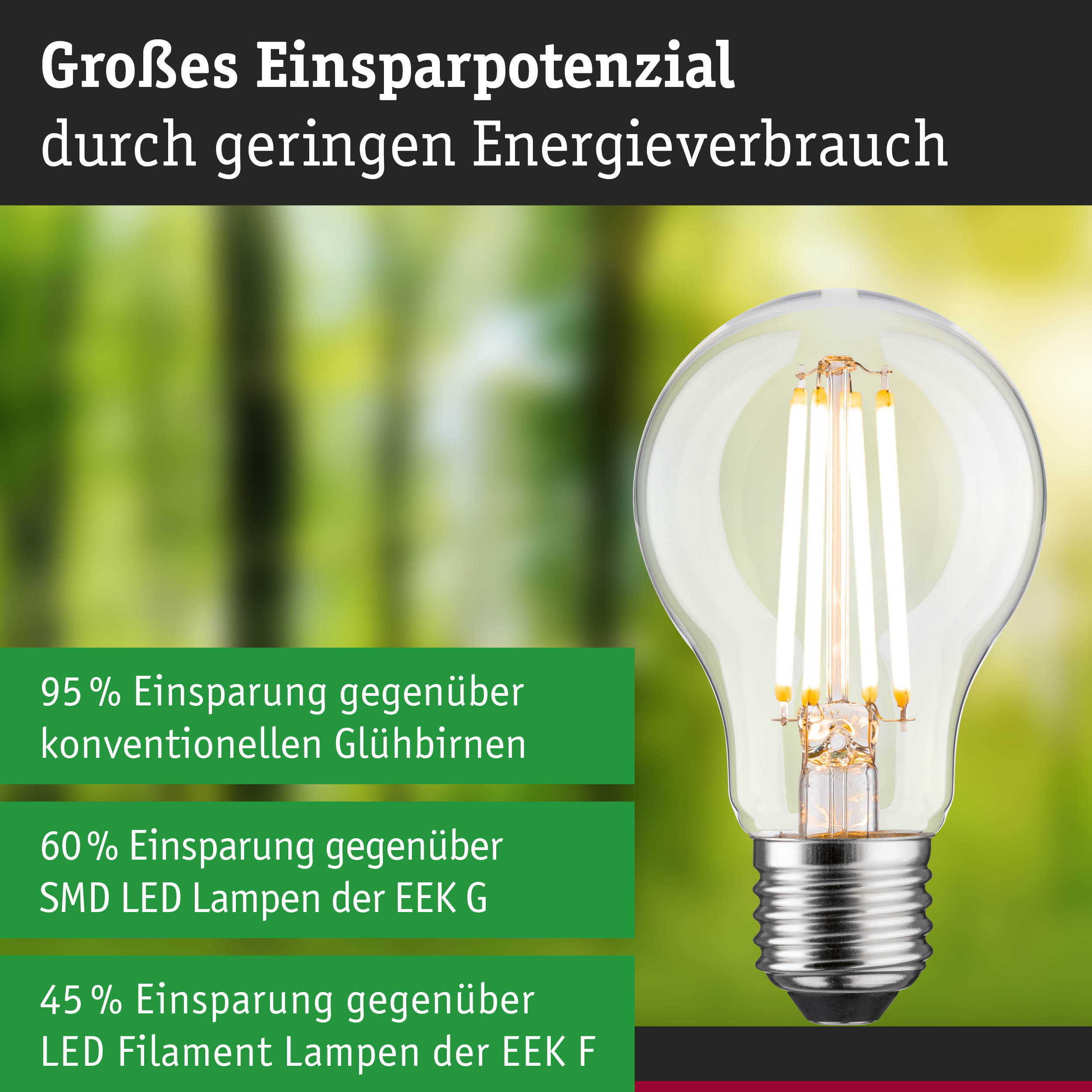 Energiesparlampe mit klarem Glas und sichtbaren LED-Filamenten für effiziente Beleuchtung