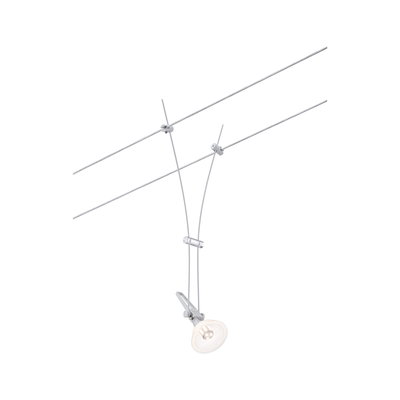 Spot sur câble moderne argenté avec verre transparent et lumière LED pour un éclairage flexible