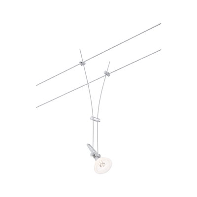 Spot sur câble moderne argenté avec verre transparent et lumière LED pour un éclairage flexible