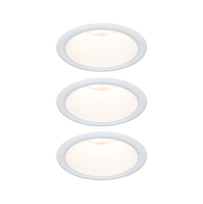 Three white LED recessed lights with warm white glow for modern home lighting