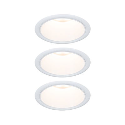 Three white LED recessed lights with warm white glow for modern home lighting