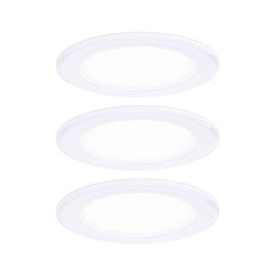 Tre hvide runde LED-indbygningslamper til energieeffektiv rumbelysning