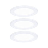 Tre hvide runde LED-indbygningslamper til energieeffektiv rumbelysning