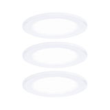 Three white round LED recessed lights for energy-efficient room illumination
