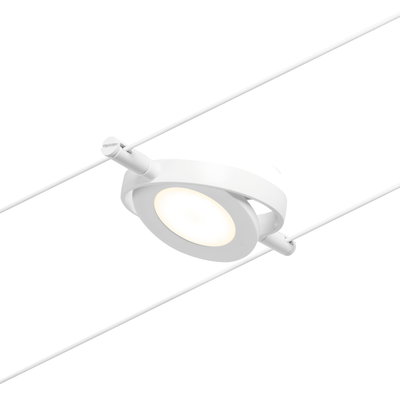 Hvid metal LED-kabelspot med rund lyskilde til fleksible belysningssystemer