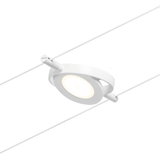 Weißer LED-Seilstrahler aus Metall mit rundem Leuchtkopf für flexible Beleuchtungssysteme
