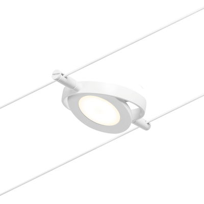 Hvid metal LED-kabelspot med rund lyskilde til fleksible belysningssystemer