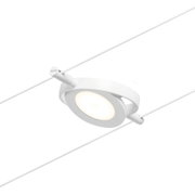 Weißer LED-Seilstrahler aus Metall mit rundem Leuchtkopf für flexible Beleuchtungssysteme