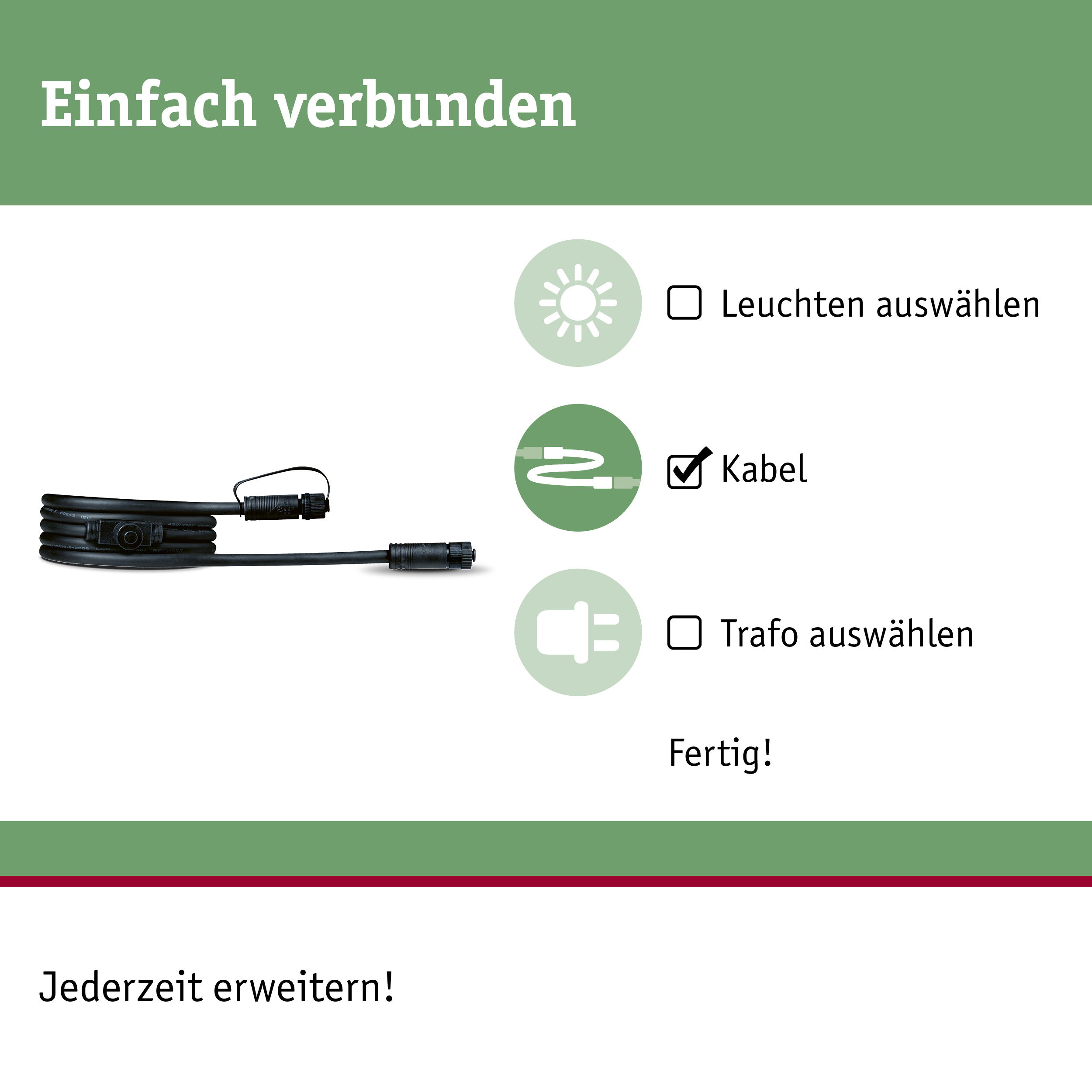 Schwarzes Verbindungskabel mit Steckern, Kabeloption für LED-Beleuchtungssysteme