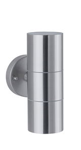 Moderner Edelstahl-Wandleuchter in Silber mit zylindrischem Design für Außenbeleuchtung