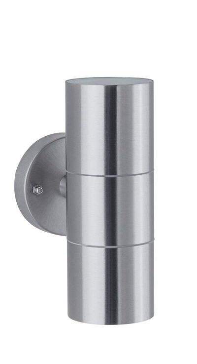 Moderner Edelstahl-Wandleuchter in Silber mit zylindrischem Design für Außenbeleuchtung