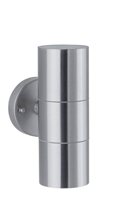 Moderner Edelstahl-Wandleuchter in Silber mit zylindrischem Design für Außenbeleuchtung
