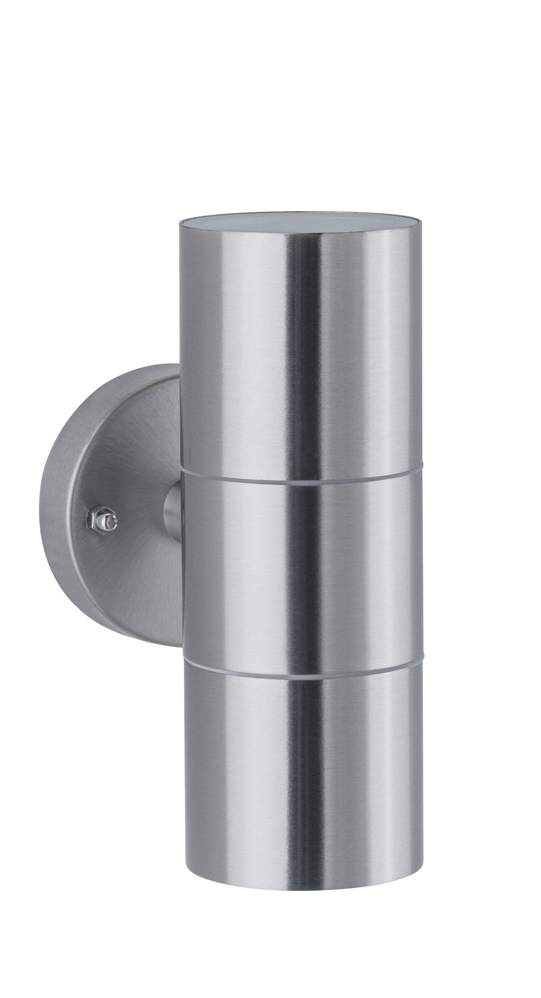 Moderner Edelstahl-Wandleuchter in Silber mit zylindrischem Design für Außenbeleuchtung