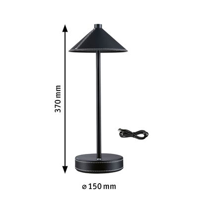 Lampe de table noire en métal aspect cuir avec câble USB, hauteur 370 mm, diamètre 150 mm