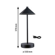 Schwarze Tischlampe aus Metall mit Lederoptik und USB-Kabel, 370 mm hoch, 150 mm Durchmesser