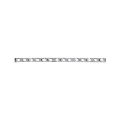 Flexible LED strip with warm white LEDs on silver board for modern lighting solutions.