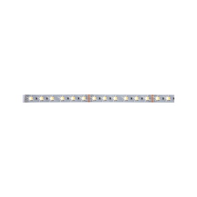 Flexible LED-Lichtleiste mit warmweißen LEDs auf silberner Platine für moderne Beleuchtung.