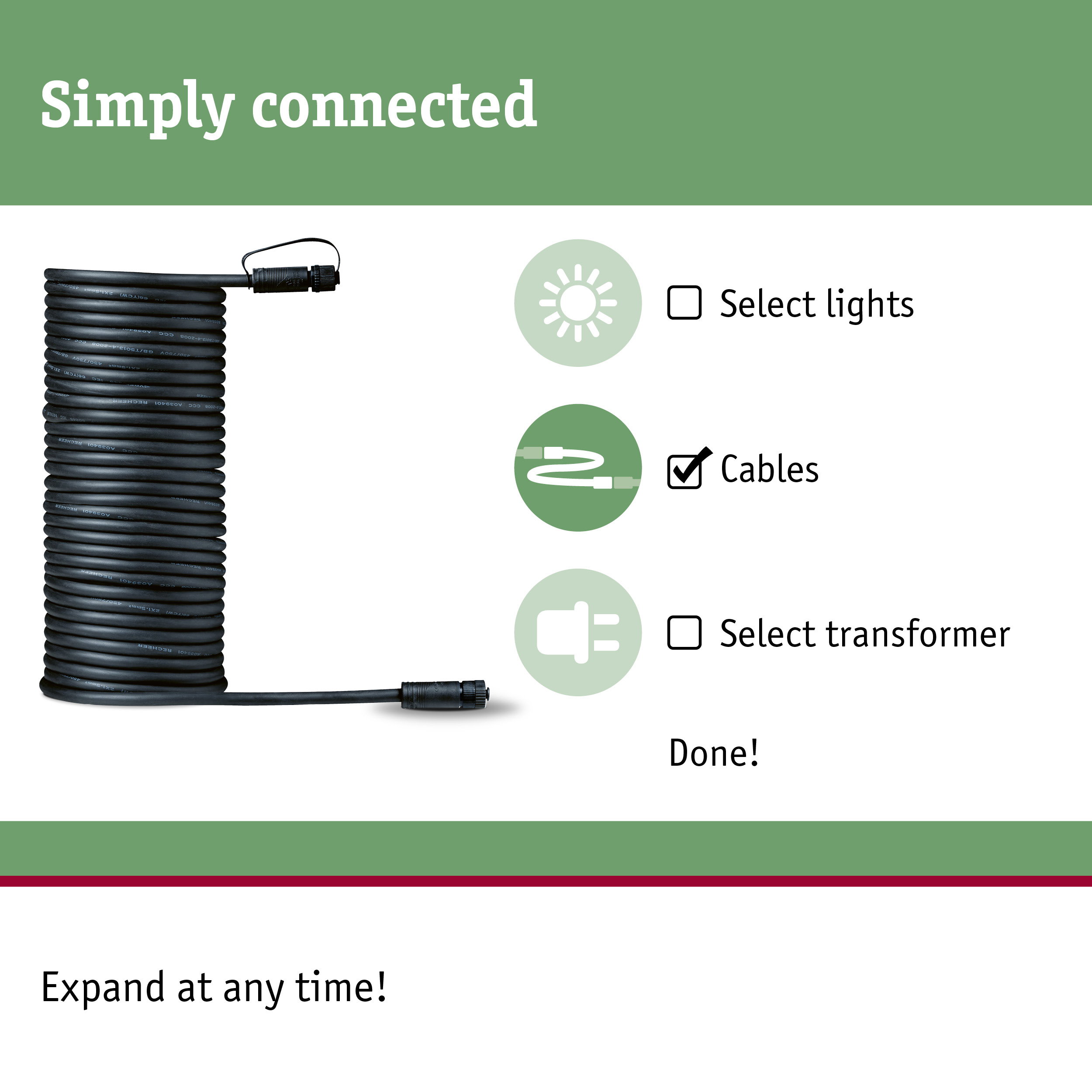 Black connection cable with connectors for flexible lighting setups and cable management