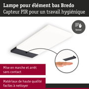 Lampe sous-meuble Bredo blanche et noire avec capteur PIR, commande sans contact pour hygiène