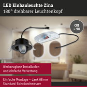 Schwarze LED Einbauleuchte Zina mit 180° drehbarem Leuchtenkopf und einfache Installation
